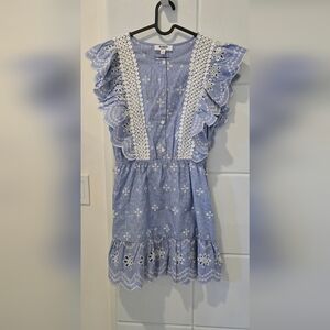 BB Dakota And Steve Madden Blue and White Embroidered Dress